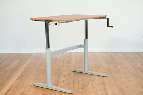 Rebel Desk Rebel Crank-Up Standing Desk with Power Station -- Teak