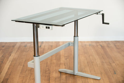 Rebel Desk Crank-Up Standing Desk with Power Station -- Glass